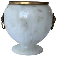 Mid-Century Italian Alabaster Urn with Brass Hardware