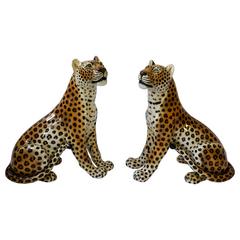 Two Large Italian Mid-Century Modern Ceramic Cheetah Sculptures 4