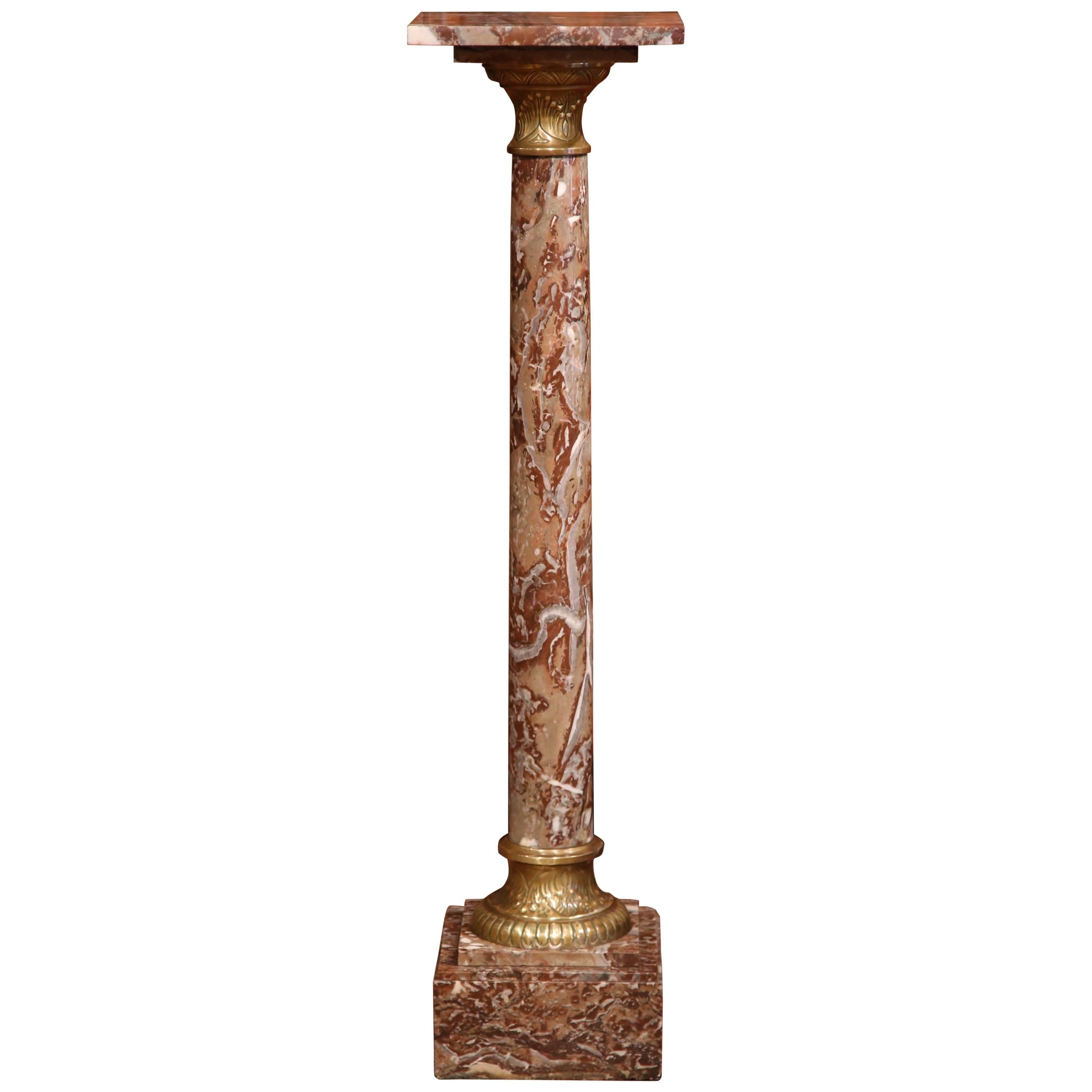 19th Century French Red Marble and Brass Pedestal with Swivel Top
