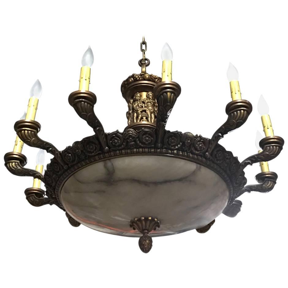 French Polished Alabaster Domed Chandelier