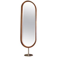 Italian Mid-Century Modern Walnut and Chromed Steel Tall Tabletop Mirror