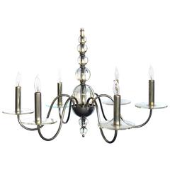 Vintage Stylish French Art Deco Six-Light Chrome Chandelier with Stacked Glass Spheres