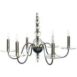 Elegante lampadario francese Art Deco a sei luci in cromo con sfere di vetro impilate