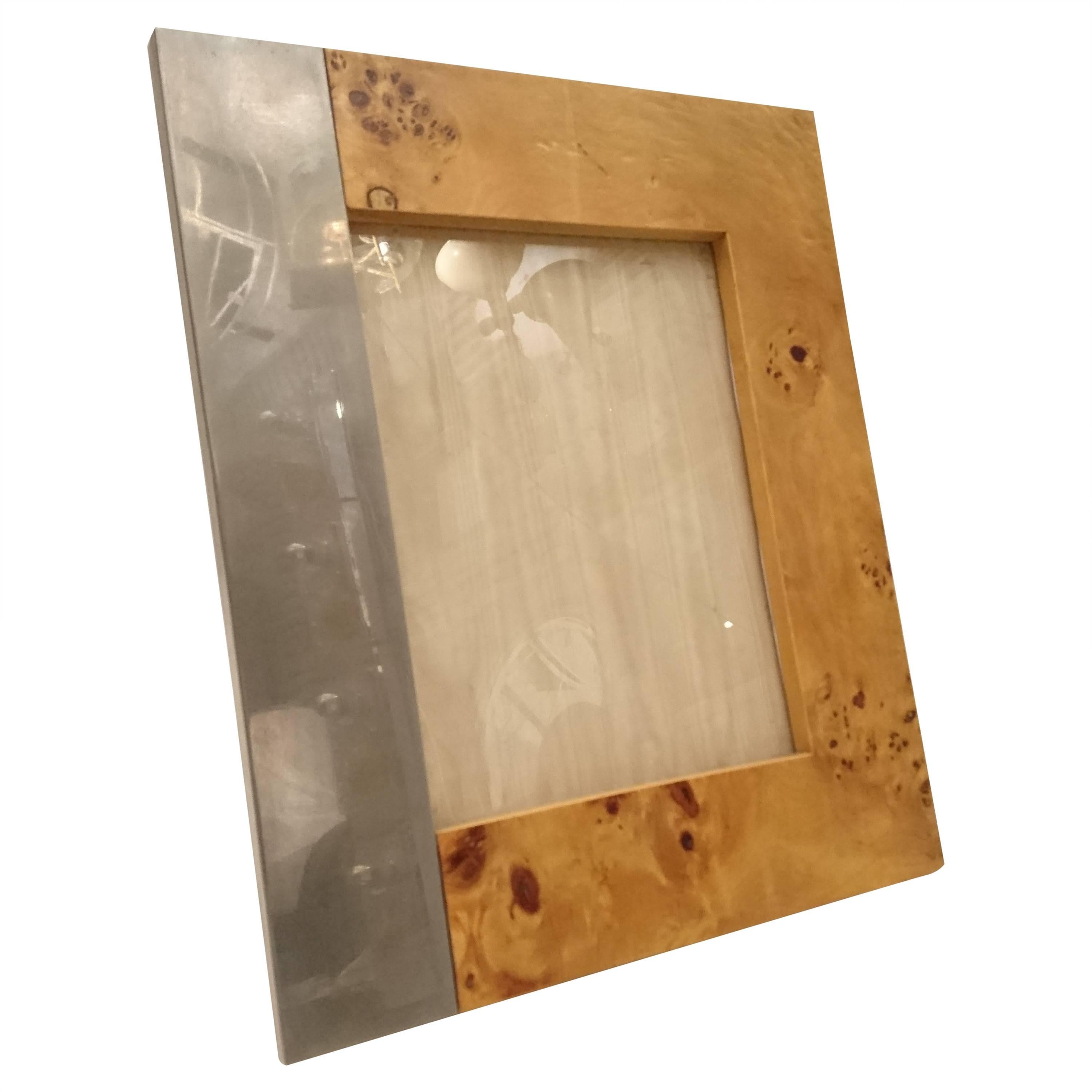 Picture Frame in Burl Wood and Chrome, circa 1970