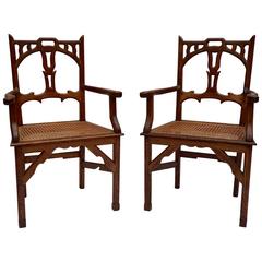 Pair of Belgian Art Nouveau Carved Teak Armchairs 9