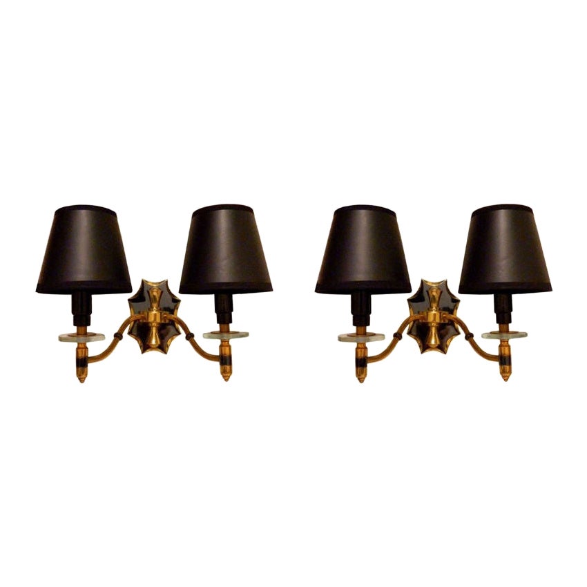 Pair of Maison Arlus 2 Patina Gun Metal and Brass Sconces, 4 Pair Available