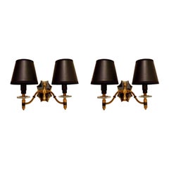 Vintage Pair of Maison Arlus 2 Patina Gun Metal and Brass Sconces, 4 Pair Available