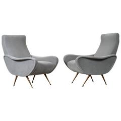 Pair of Italian Lounge Chairs in Platinum Mohair