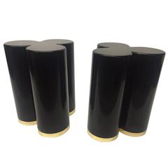 Pair of Black Lacquer and Brass Clover Shaped Pedestals