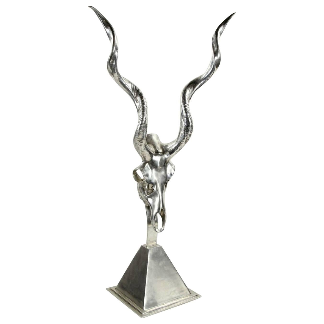 20th Century Arthur Court Kudu Antelope Skull Sculpture on Pyramid Base For Sale