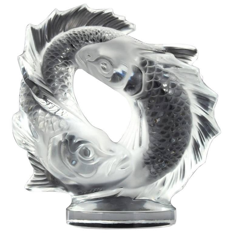 Classic Lalique Clear Crystal Double Fish "Deux Poissons" Sculpture For Sale
