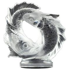 Classic Lalique Clear Crystal Double Fish "Deux Poissons" Sculpture 