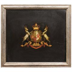 English Turn of the Century Antelope Coat of Arms Oil on Board Painting