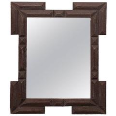 French Turn of the Century Wooden Tramp Art Mirror