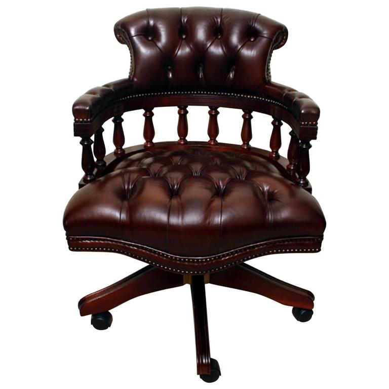 English Handmade Leather Captains Desk Chair For Sale at 1stdibs