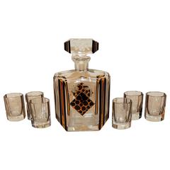 Art Deco Decanter Etched and Leopard Patterned
