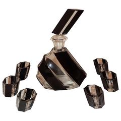 Czechoslovakian Art Deco "Leaning" Modernist Decanter Set 8