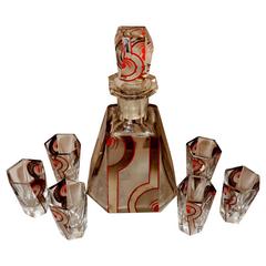 Art Deco Czech Decanter Mirrored Design