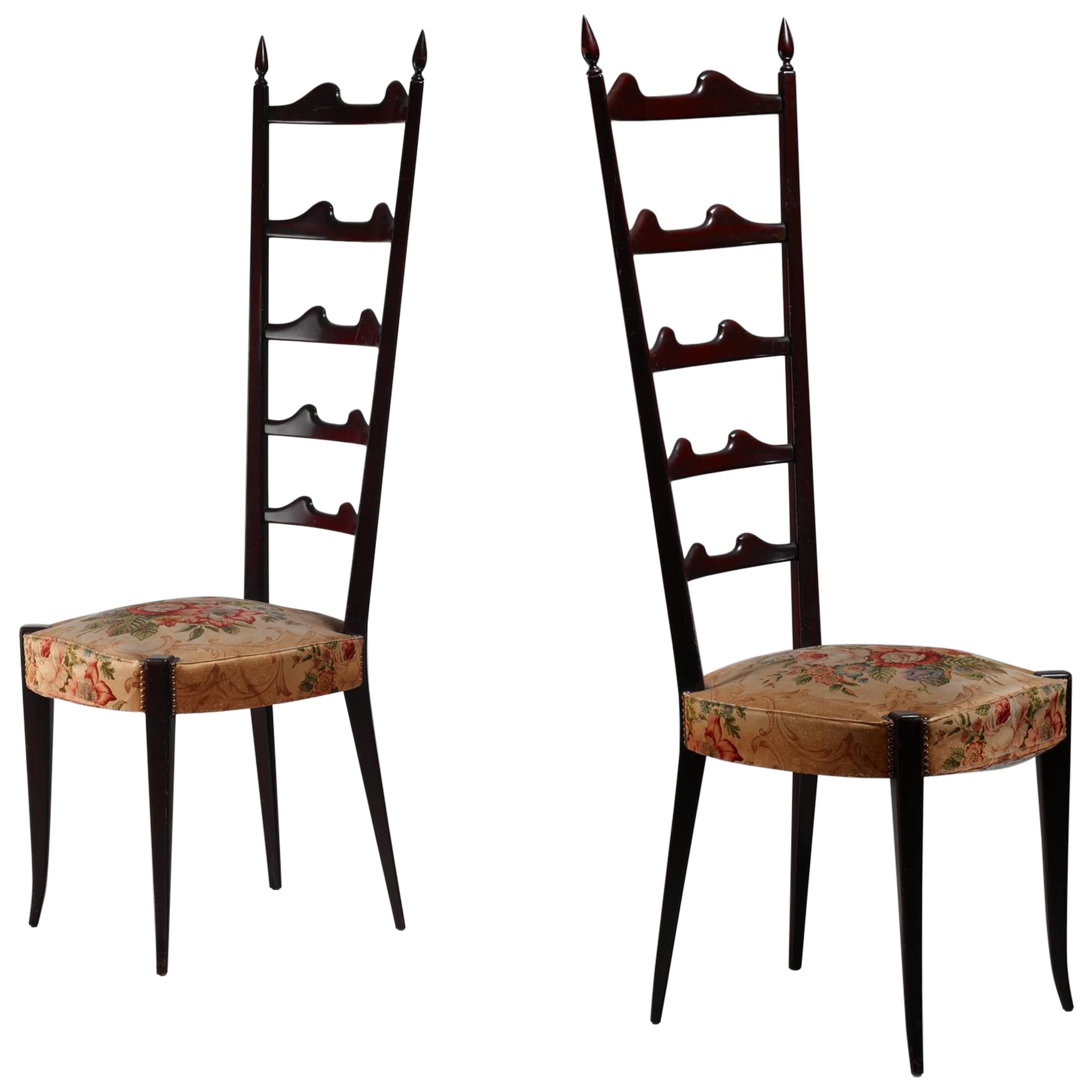 Paolo Buffa Pair of Mahogany Chiavari Chairs, Italy, 1950s