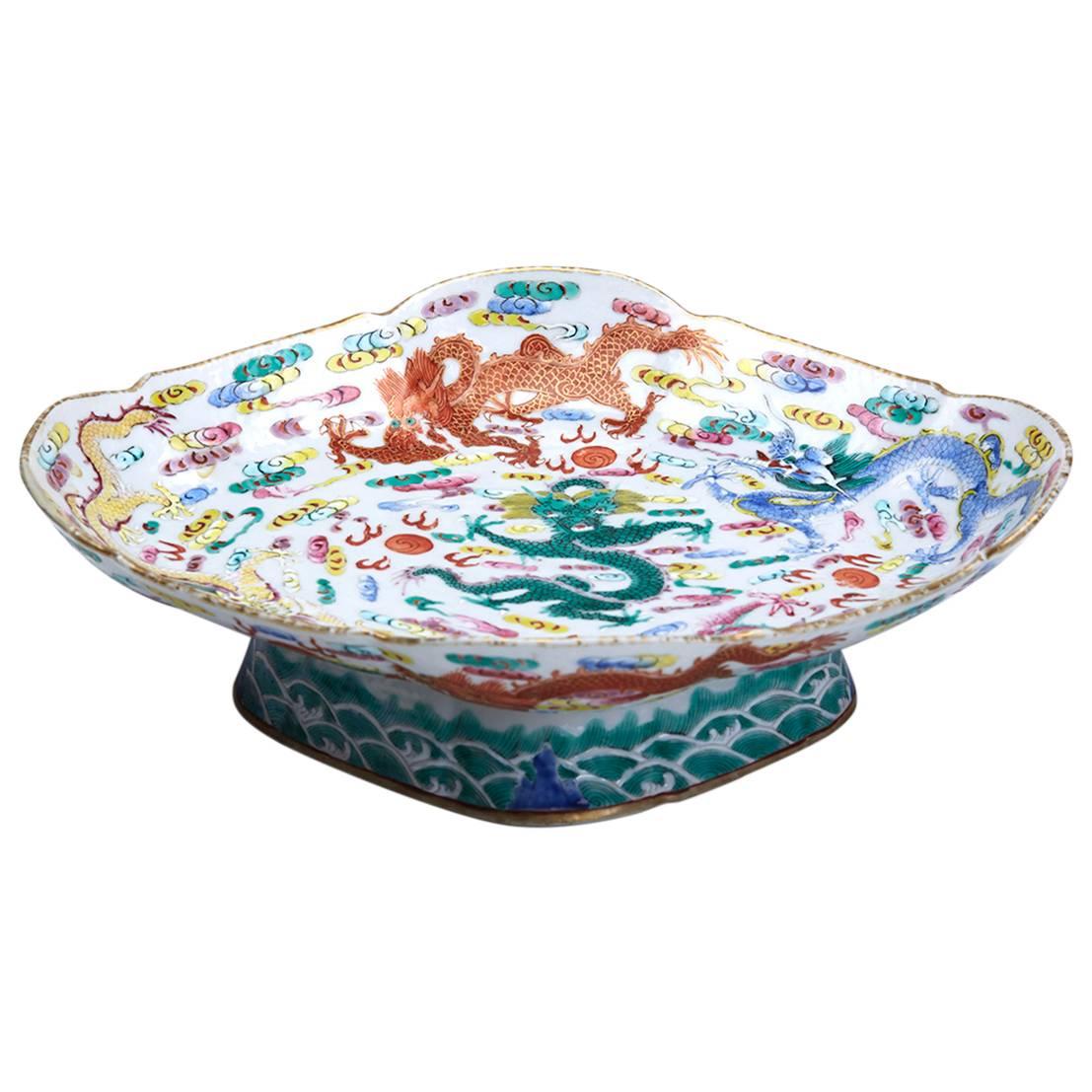 Antique Chinese Daoguang Dragon Pedestal Bowl, 1821-1850