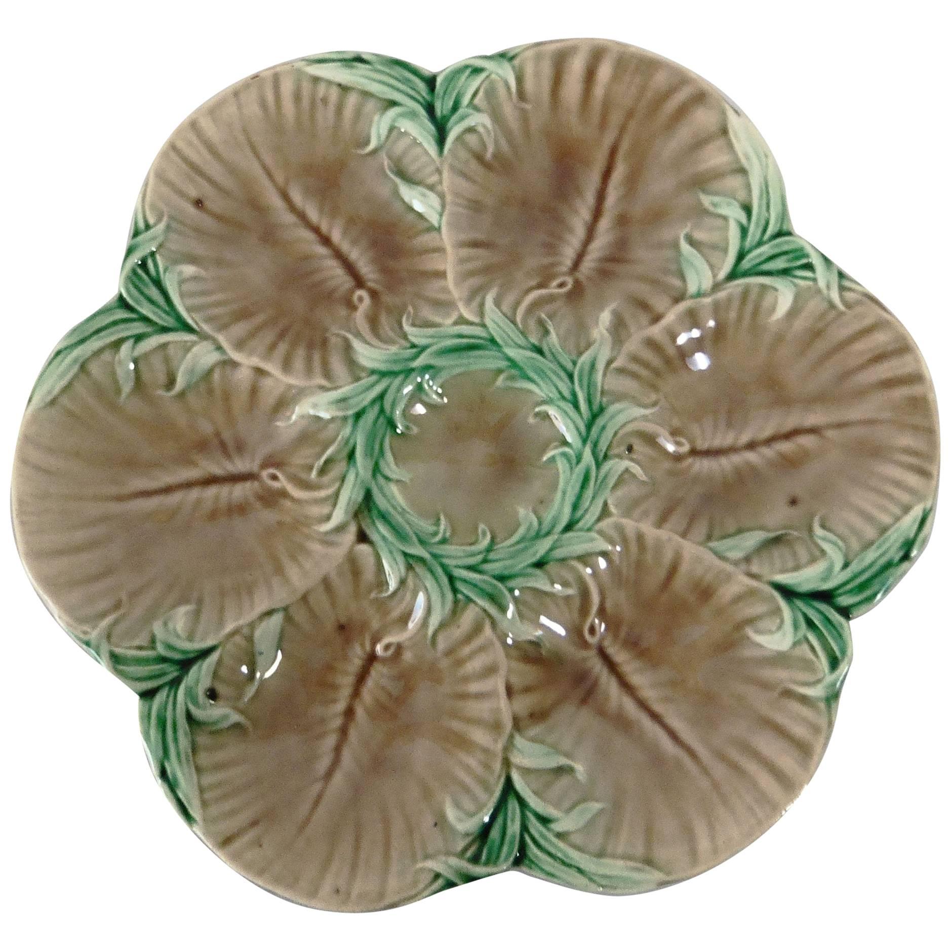 19th Century Majolica Chocolate Oyster Plate Luneville