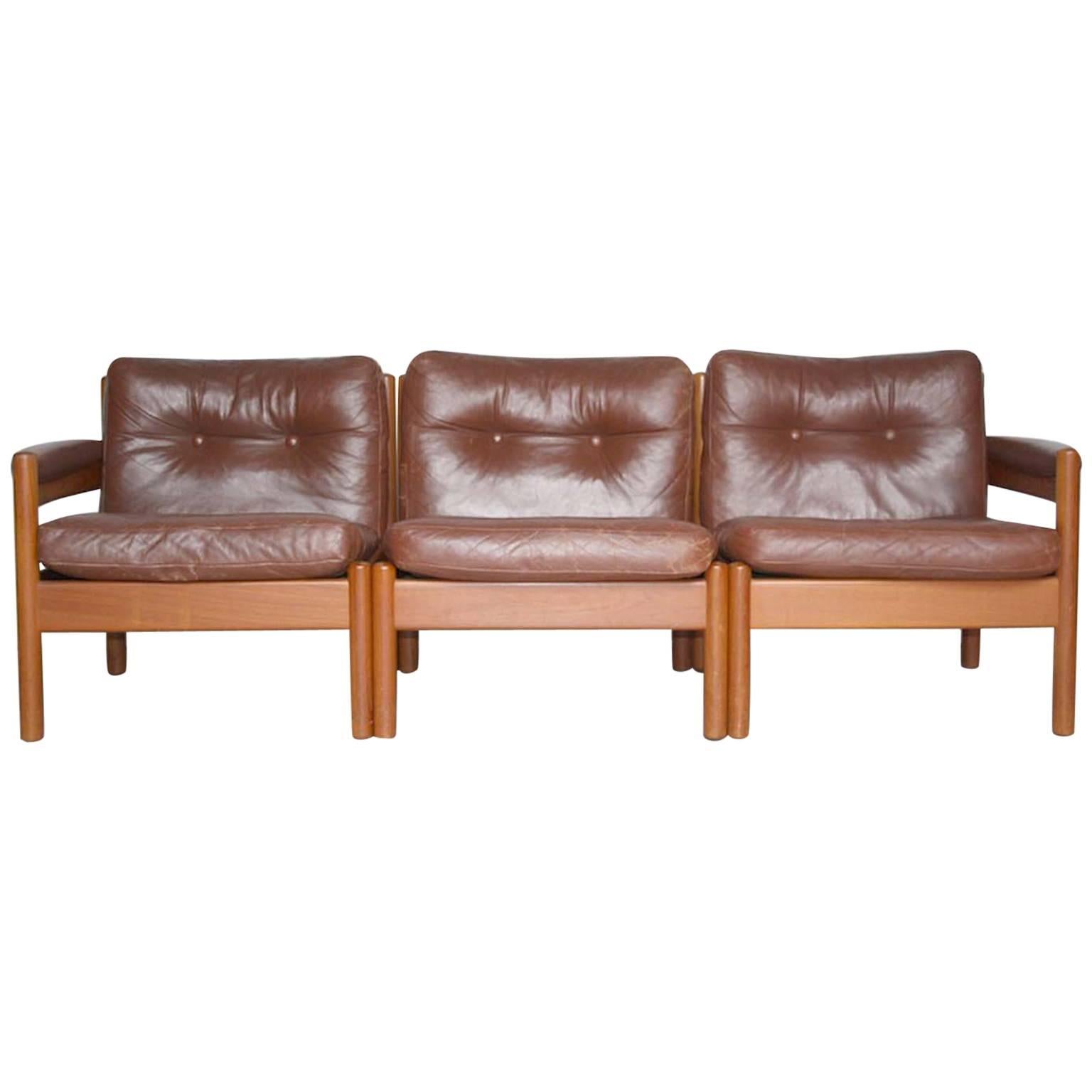 Lodge or Cottage Style Mid-Century Scandinavian Leather Modular Sofa, 1960s