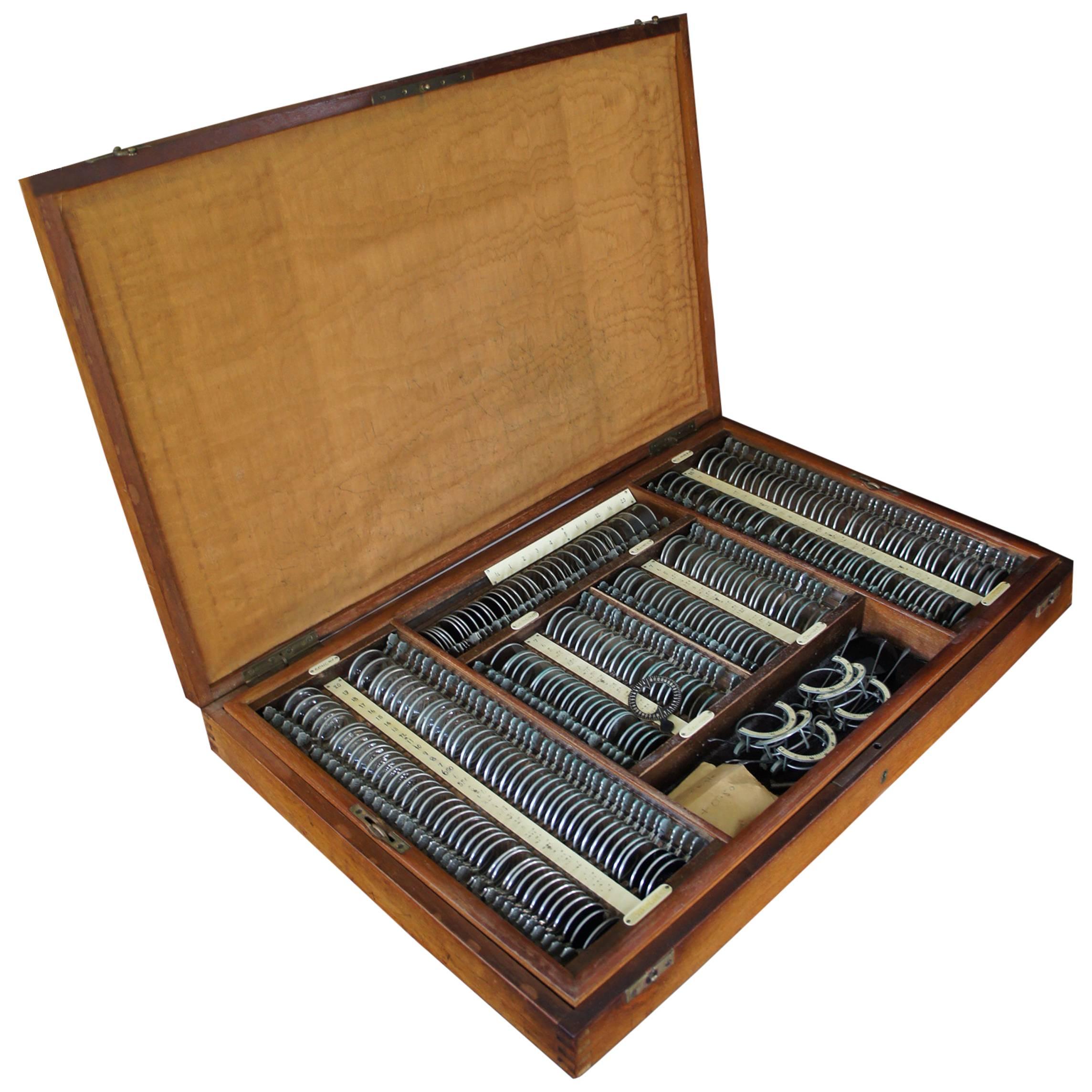 Magnificent Teak Wood Case with Optometrist Instruments for Eyesight Measurement