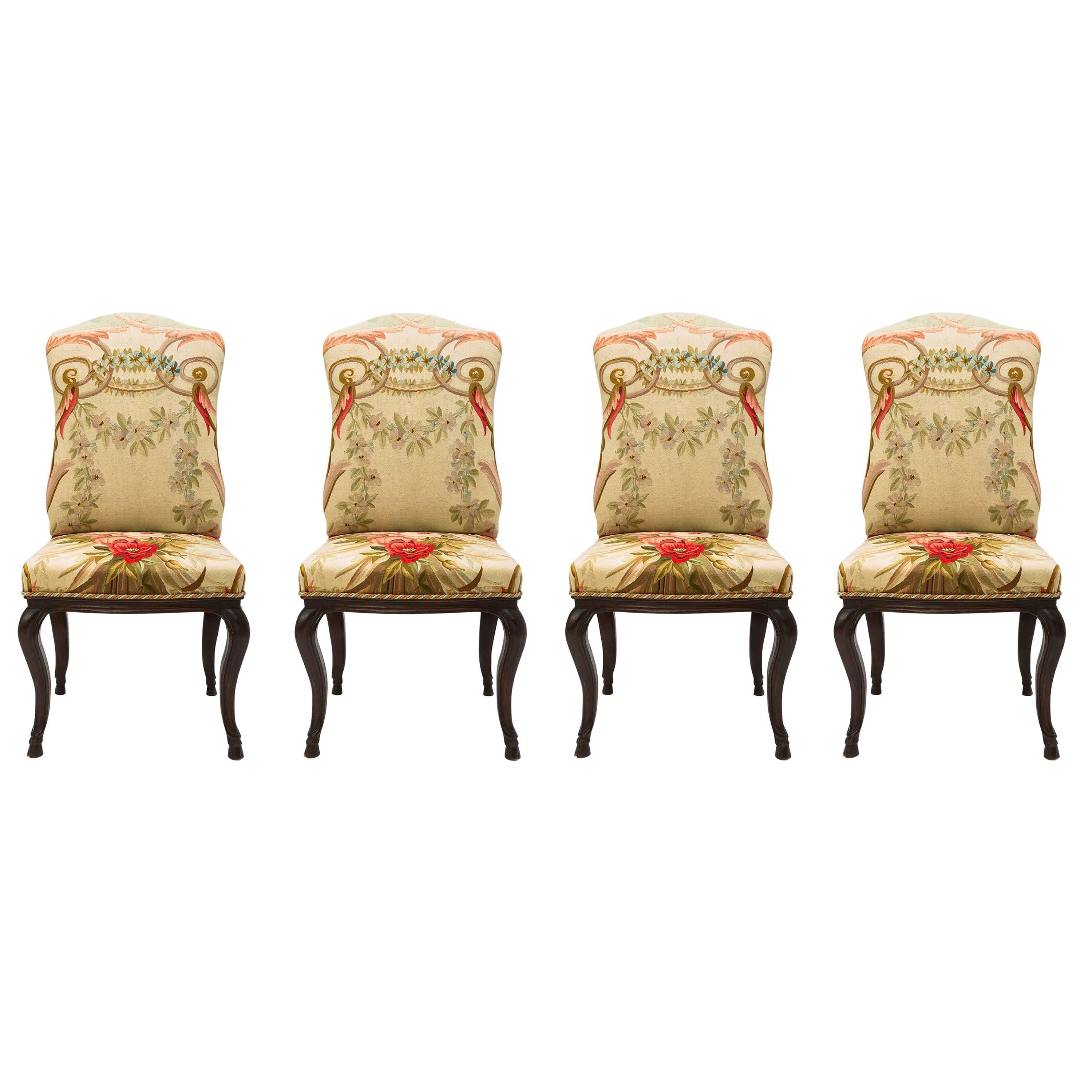  Antique Louis XV Chairs Coating with  True Aubusson Tapestry