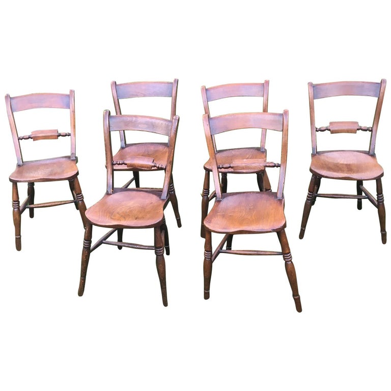 Elm Scroll Back Windsor Chairs, Set of Six at 1stDibs