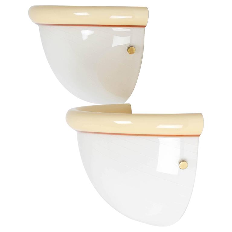 Pair Of Vetri Murano Mezza Filigrana Half Moon Sconces For At Pair Of Renato Toso Murano Half Moon Glass Wall Sconces 1960s