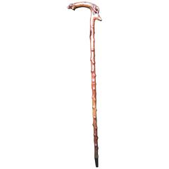 Antique Hunting Cane Walking Stick with Carved Deer Fox Hare Hound and Pig