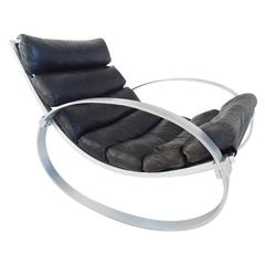 Hans Kaufeld Rocking Chair in Aluminium and Leather, Germany, circa 1970