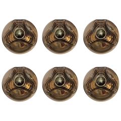 Set of Six Glass Flush Mounts Wall Ceiling Lights by Peill & Putzler 1960s 12