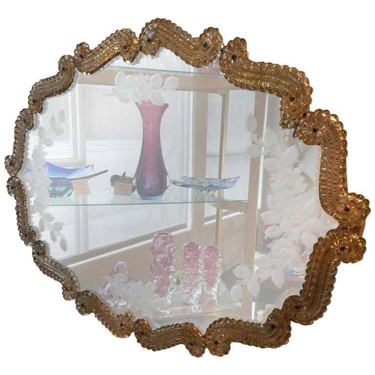 Murano Glass Mirror with Edged Rose Branches For Sale at 1stdibs