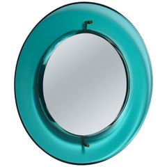 Early Luigi Fontana for Fontanit Glass Mirror in Green or Blue, Italy, 1950s