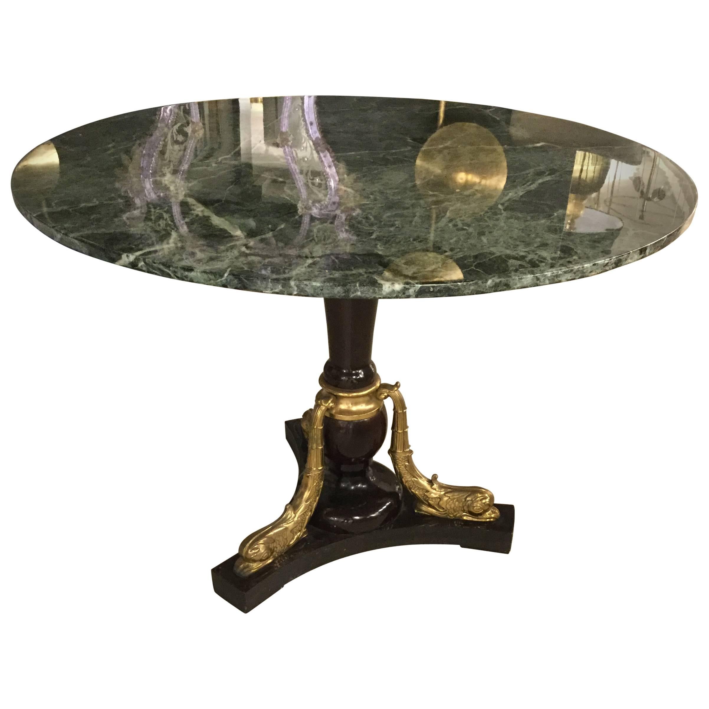 Italian Round Centre  Table with Green Marble-Top, circa 1962