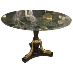 Italian Round Centre  Table with Green Marble-Top, circa 1962