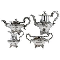 Antique 19th Century Victorian Solid Silver Tea Set and Coffee Set, J&H Lias