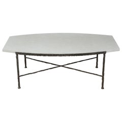 Paul Marra Ellipse Cocktail Table in Textured Iron and Bateig Blue Stone