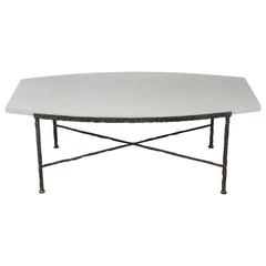 Paul Marra Ellipse Cocktail Table in Textured Iron and Bateig Blue Stone 4