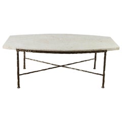 Paul Marra Ellipse Cocktail Table in Textured Gold Iron and Stone
