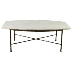 Paul Marra Ellipse Cocktail Table in Textured Gold Iron and Coral Stone 12
