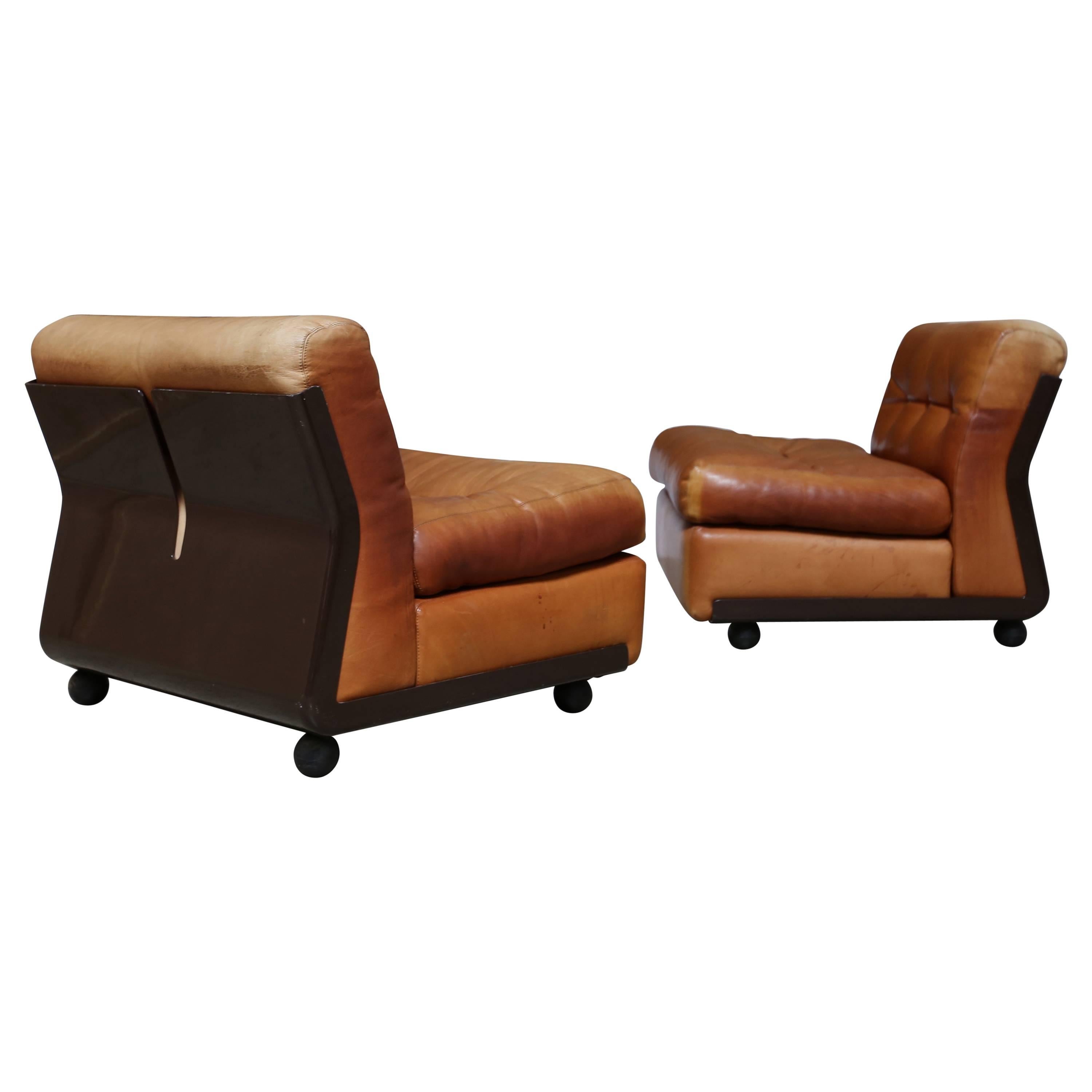 Pair of Leather "Amanta" Lounge Chairs by Mario Bellini