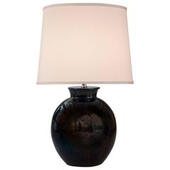 Kähler, A Danish Black Iridescent Glazed Round Vase, Now a Lamp