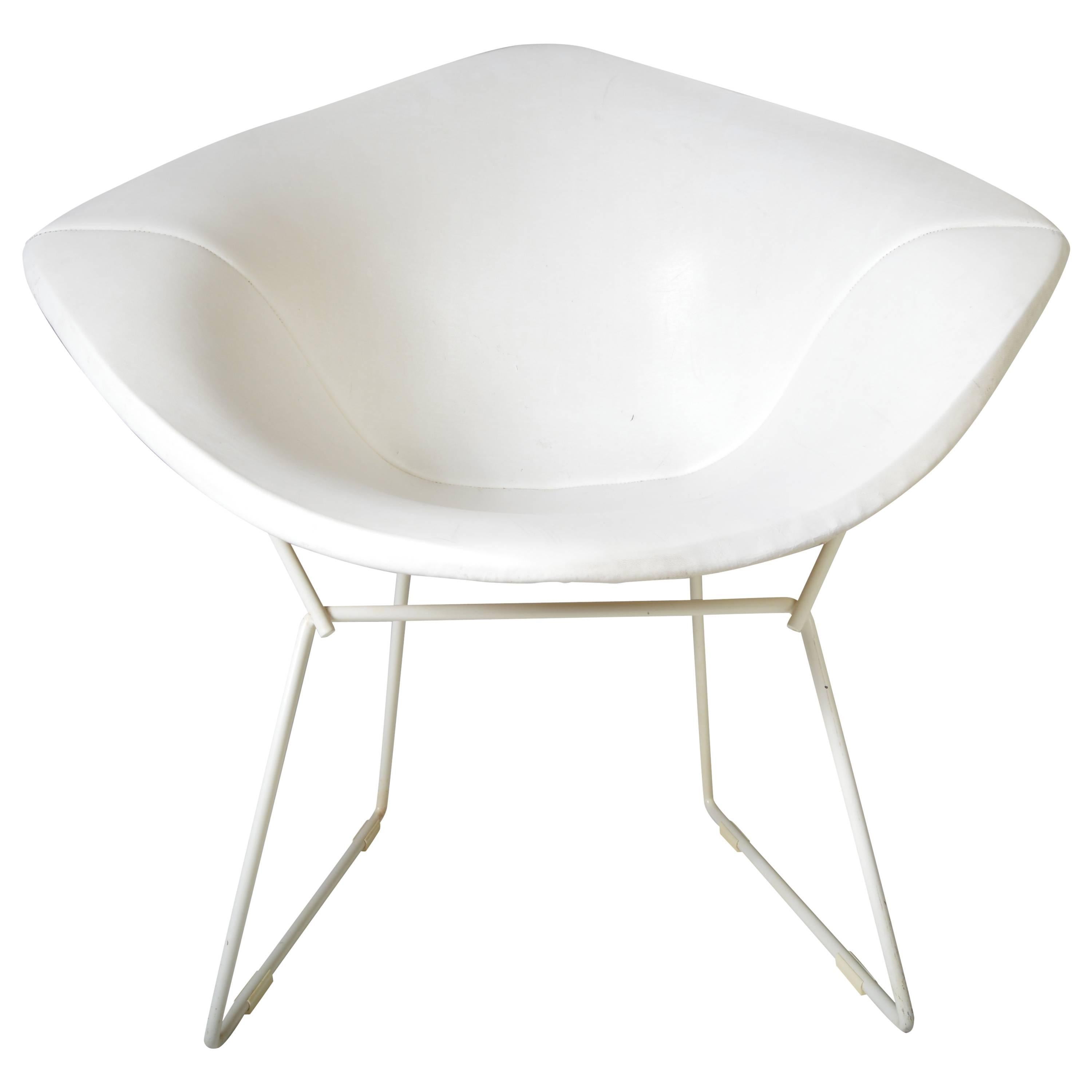 Early Harry Bertoia for Knoll Diamond Chair in Rare White with White Leather