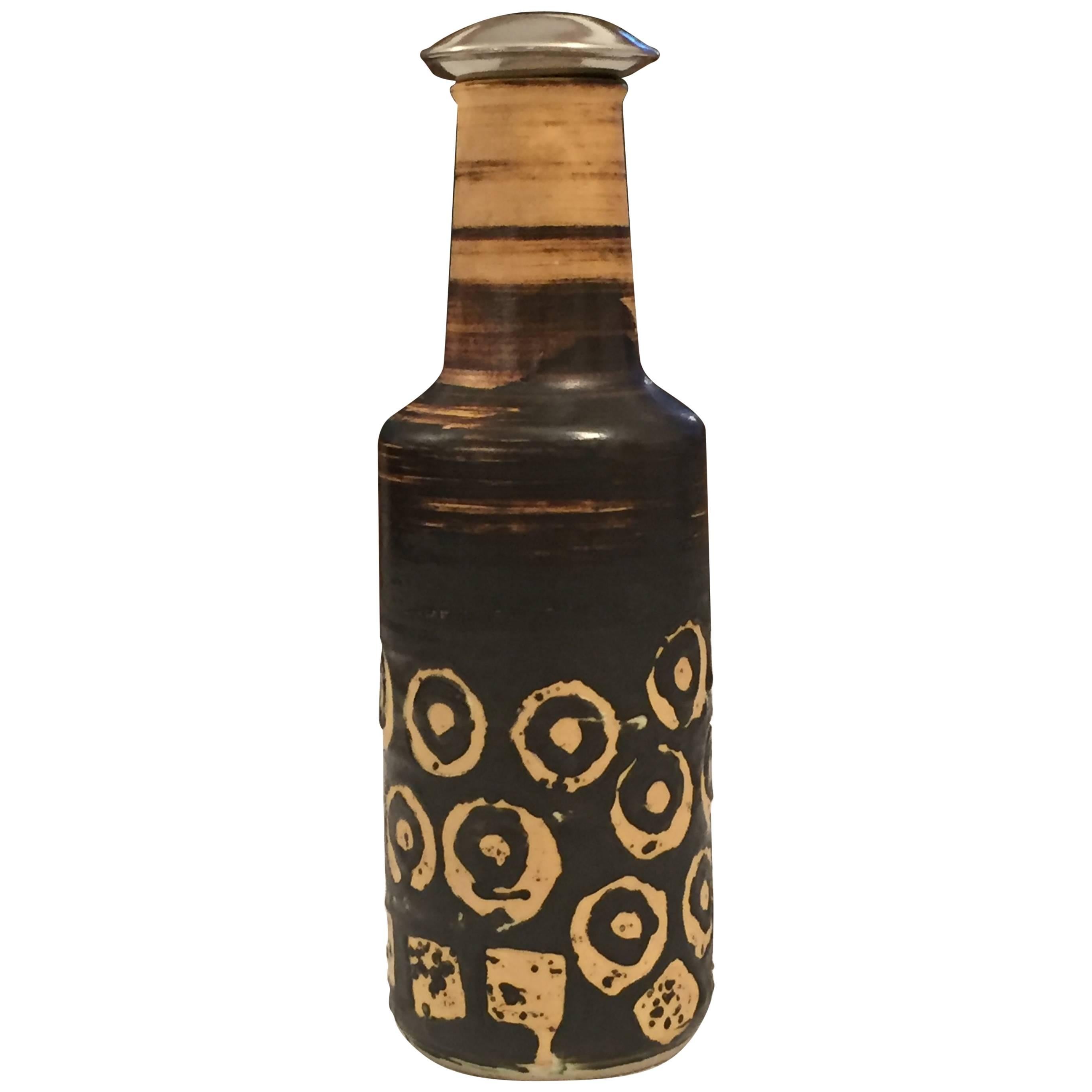 Ceramic Bottle or Vase with a Cork, Germany 1950s, Lava Glaze