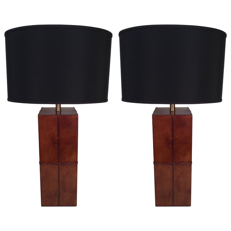 Pair Of Stitched Leather Table Lamps For At 1stdibs Pair Of Stitched Leather Table Lamps For