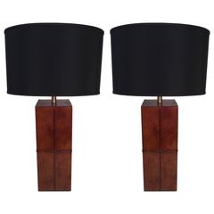 Pair of Stitched Leather Table Lamps