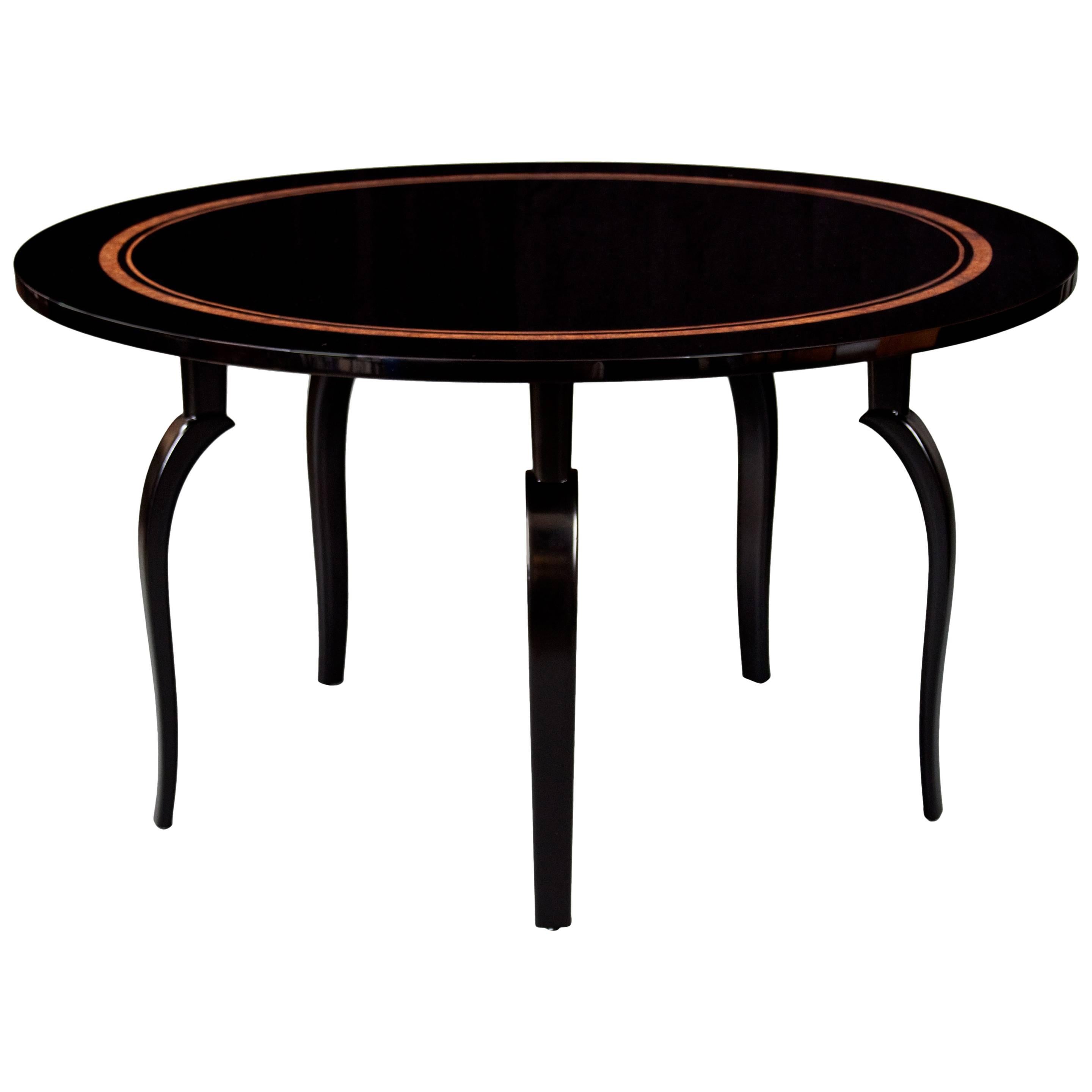 Carl Hörvik for NK, Unique Swedish Black Lacquer and Burlwood Circular Table