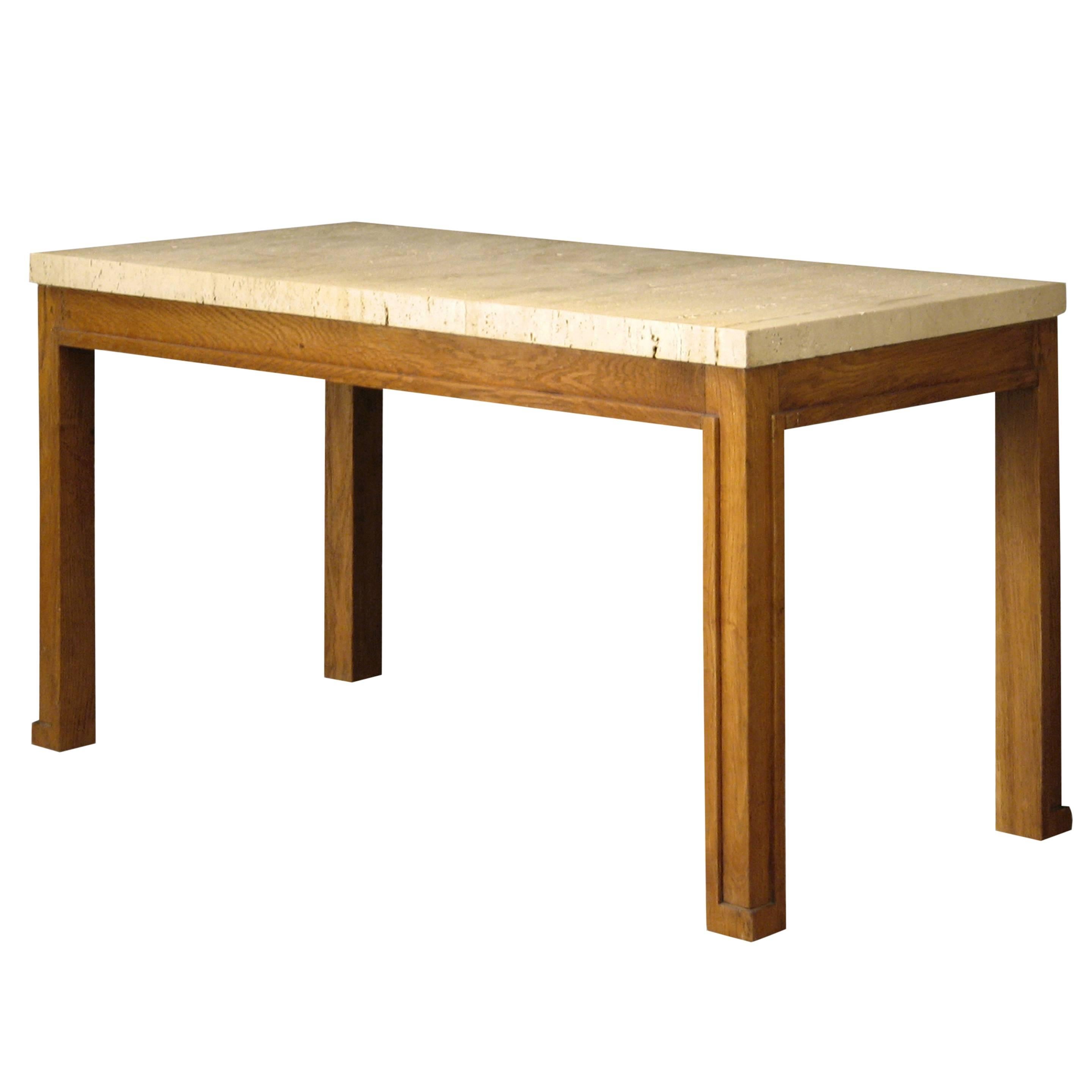 Paul Dupré-Lafon, In the Manner, French Oak and Travertine Top Coffee Table
